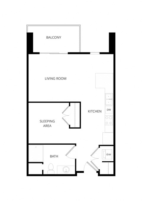 Floor plan for studio, 1 bath, 557 sqft